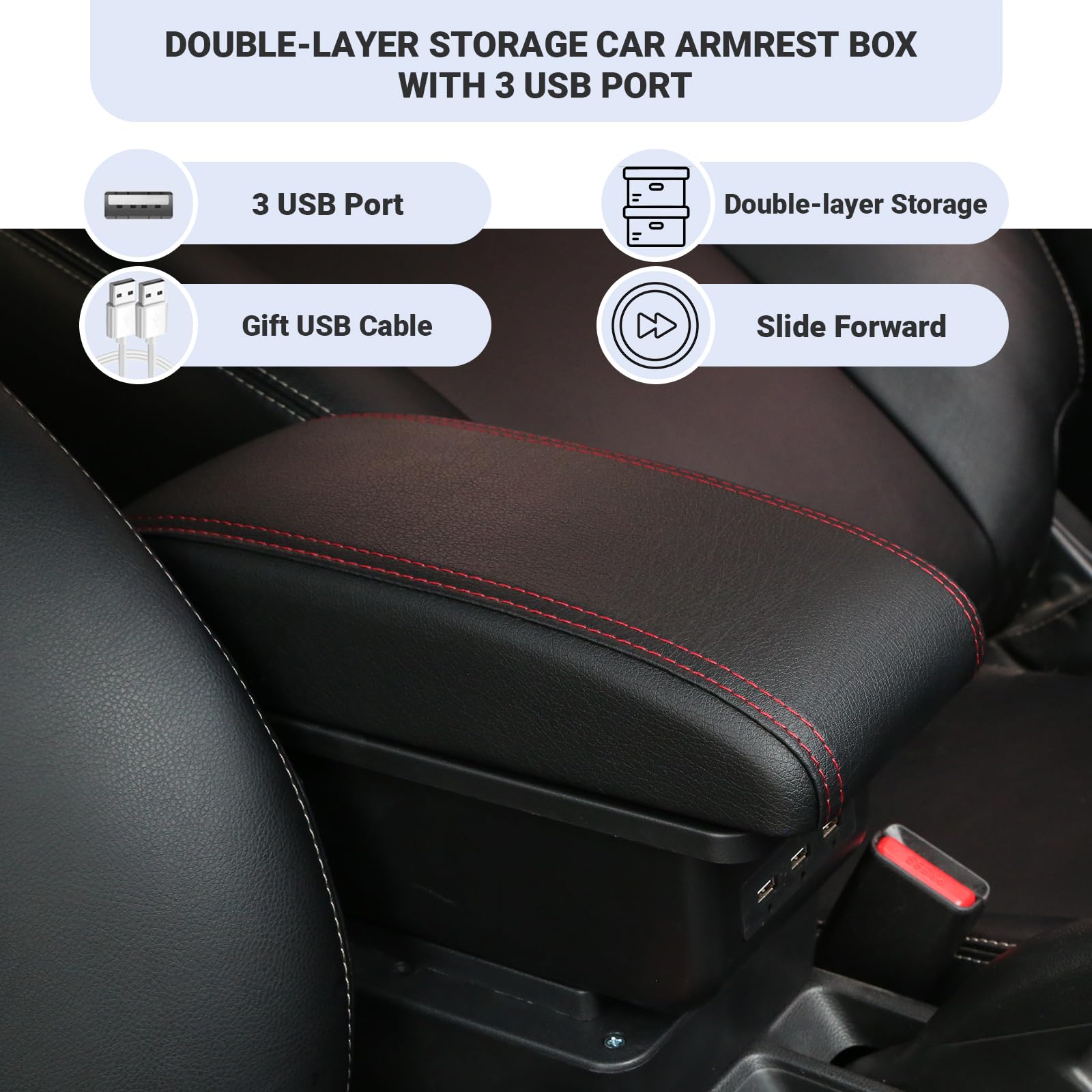 アームレスト USBポート付き フィアット 500 Amazon | Olyrol センターコンソールアームレスト、Fiat 500 2012-2024